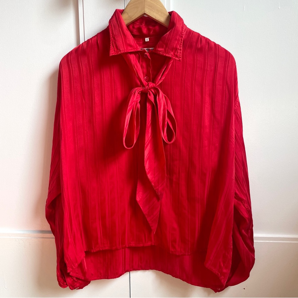 SAINT LAURENT silk striped buttoned red blouse